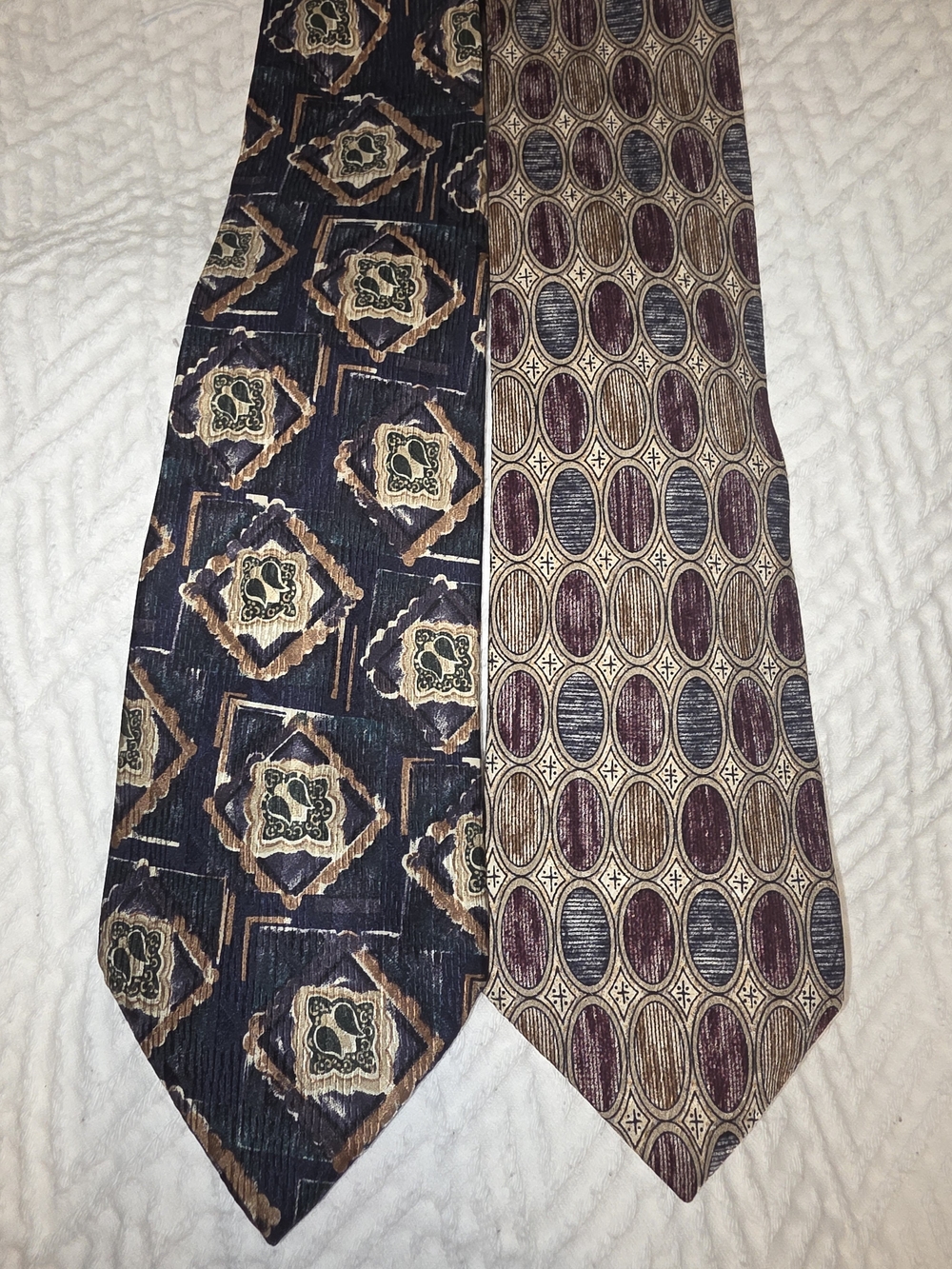 Men's Patterned Silk Tie Pair - Burgundy, Navy & Tan